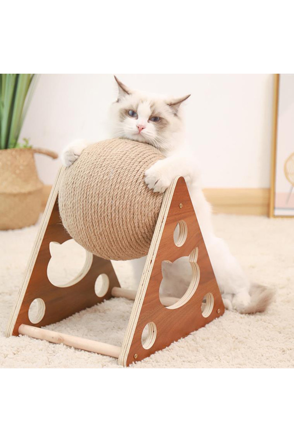TİNEKE Ahşap İpli Kedi Oyuncagi Topu Kedi Tırmalaması