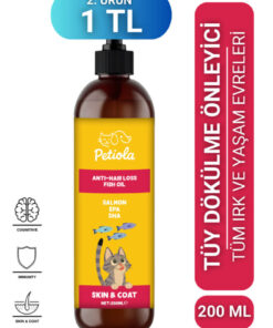 Petiola Tüy Dökülmesini Önleyici ve Tüy Sağlığını Destekleyici Kediler için Balık Yağı Omega 3 ve 6, 200 ml