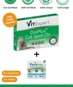 Vitexpert 2'li Set Kedi Iç Dış Anti Parazit Tüm Kediler Için Bitkisel 5 Damla Ve 2 Tablet Paketi