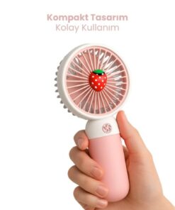 VİORA LENSE Şarjlı Mini Taşınabilir El Fanı - Sessiz USB Masaüstü Vantilatör - Meyve Temalı Pembe