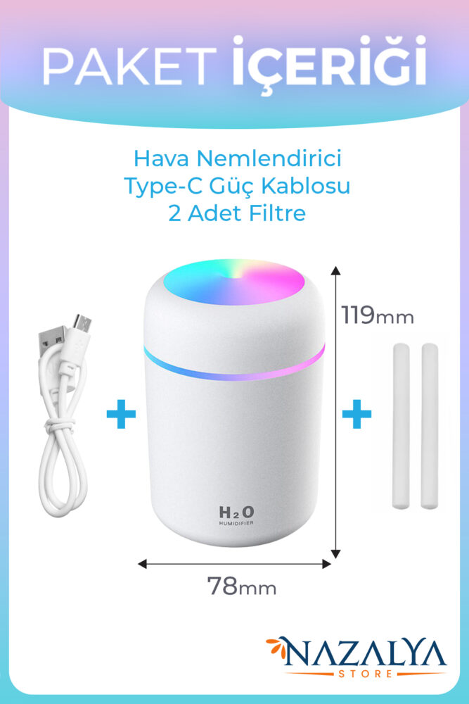 Nazalya 300 ml Ulrasonik Ledli Hava Nemlendirici Buhar Makinesi Ve Aroma Difüzörü - Görsel 2