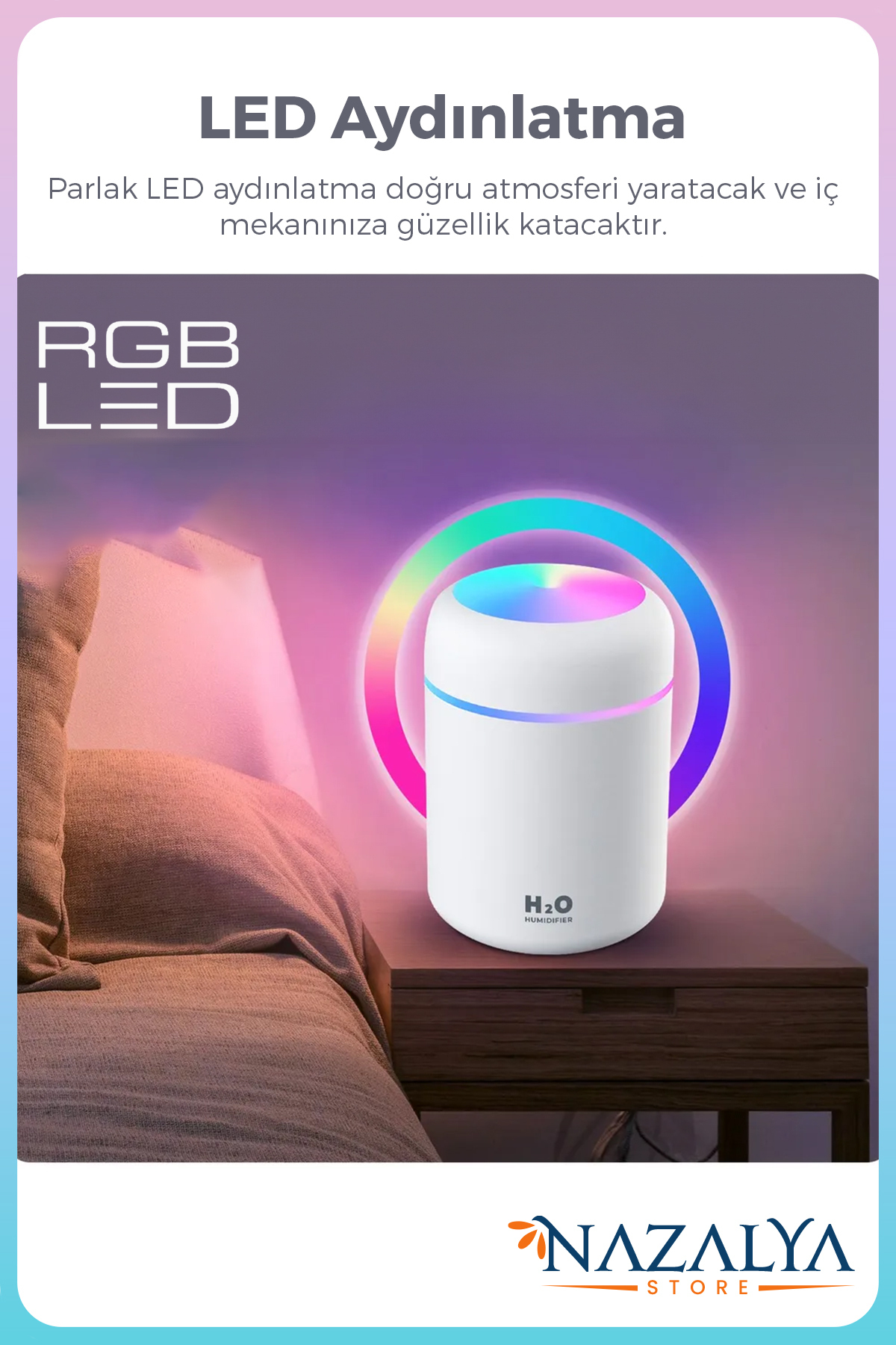 Nazalya 300 ml Ulrasonik Ledli Hava Nemlendirici Buhar Makinesi Ve Aroma Difüzörü - Görsel 3