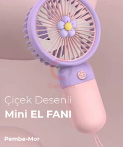 GoMarkt Şarjlı Mini El Ve Masa Fanı Çiçek Desenli Mini El Pervanesi Soğutu El Fanı
