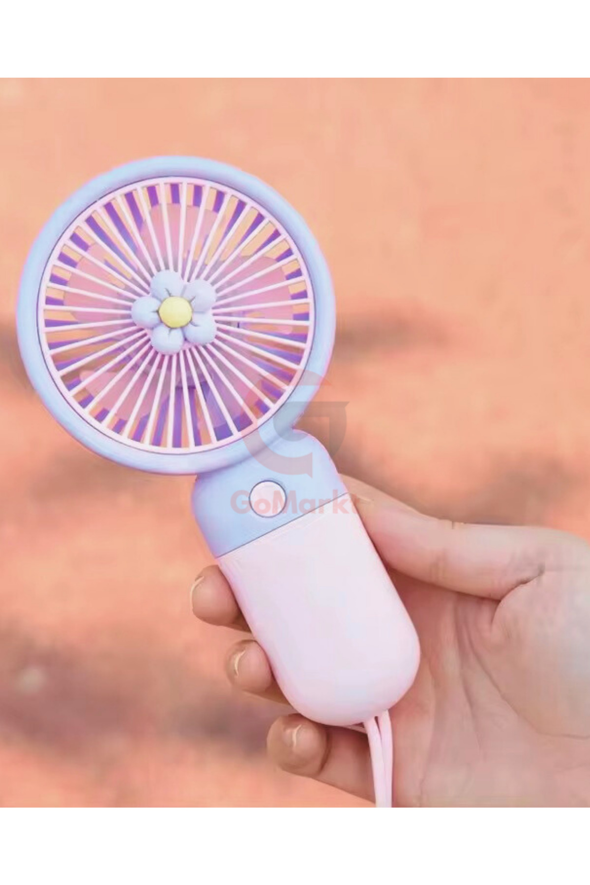 GoMarkt Şarjlı Mini El Ve Masa Fanı Çiçek Desenli Mini El Pervanesi Soğutu El Fanı - Görsel 3