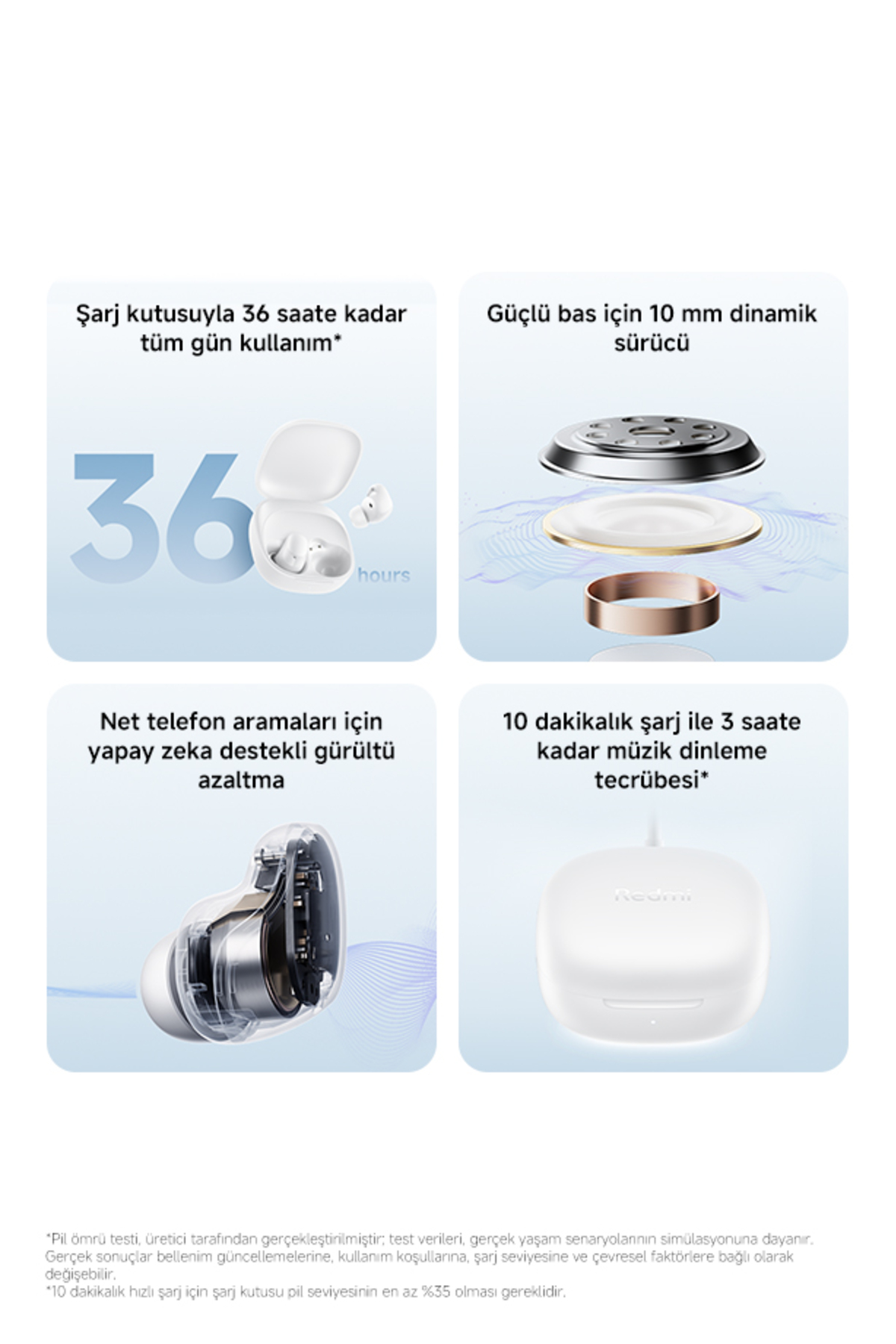 Xiaomi Redmi Buds 6 Play Beyaz Kulakiçi Kulaklık- Gürültü Engelleme BT 5.4 TWS (Xiaomi TR Garantili) - Görsel 3