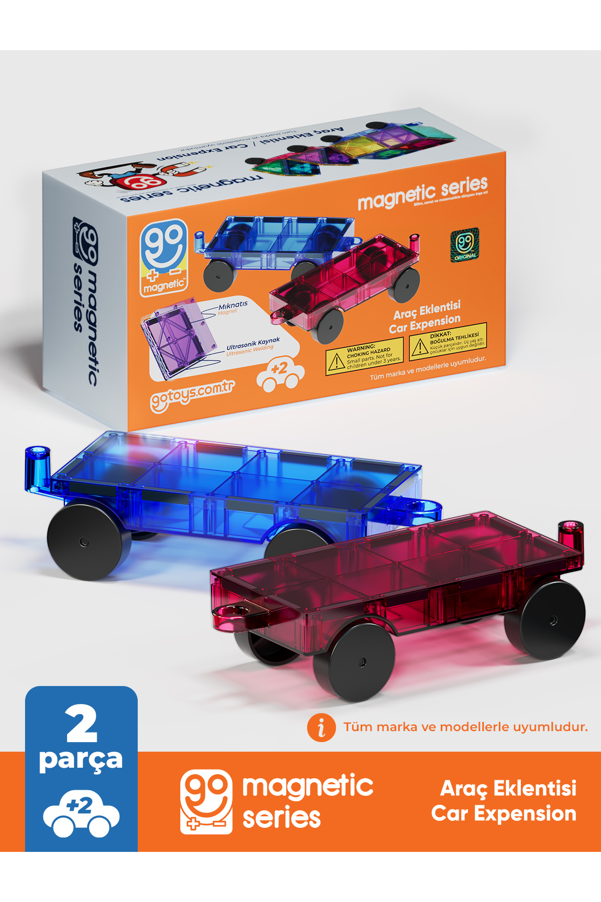 Go Toys Go Magnetic Series 2 Adet Araba Eklentisi Manyetik Oyuncak - Mıknatıslı Manyetik Bloklar