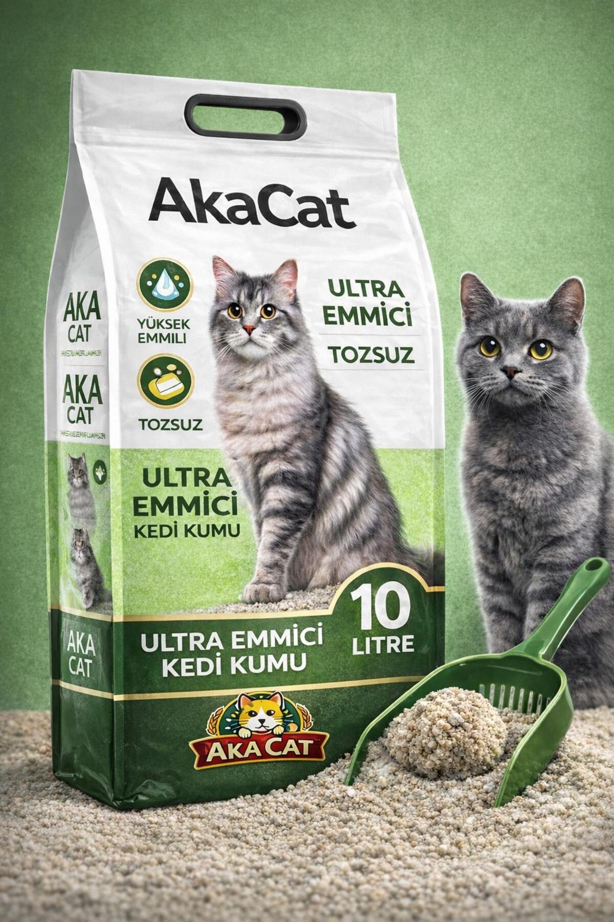 AKACAT 10 Lt Beyaz Bentonit Doğal 0 Topaklaşan Kedi Kumu