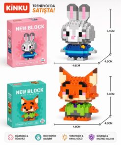 New Block Judy Hopps - Nick Wilde Mini Bricks 3D Puzzle / Sevimli Figür / 2'Li Eğlenceli Set / Hobi+..