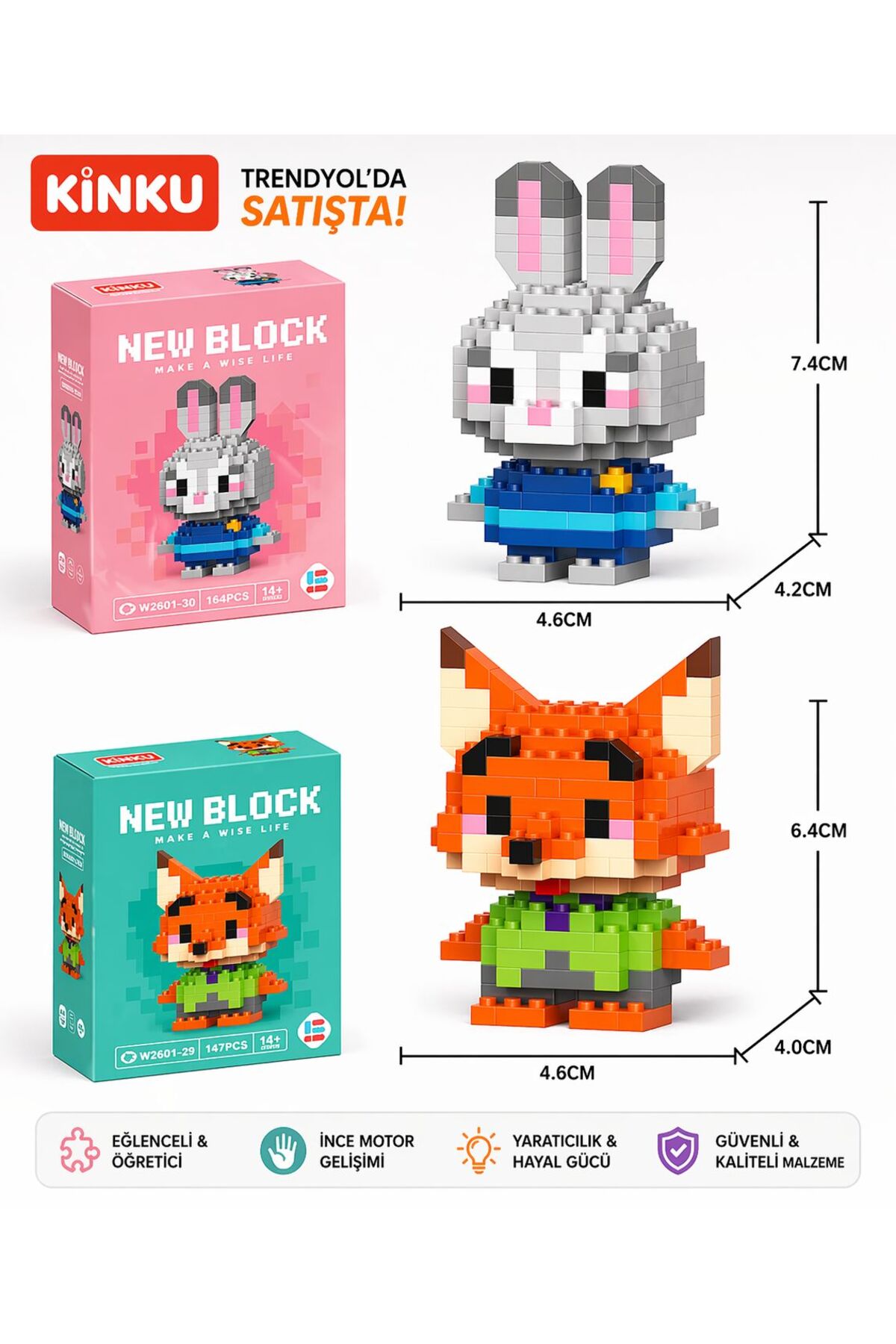 KİNKU New Block Judy Hopps - Nick Wilde Mini Bricks 3D Puzzle / Sevimli Figür / 2'Li Eğlenceli Set / Hobi+..