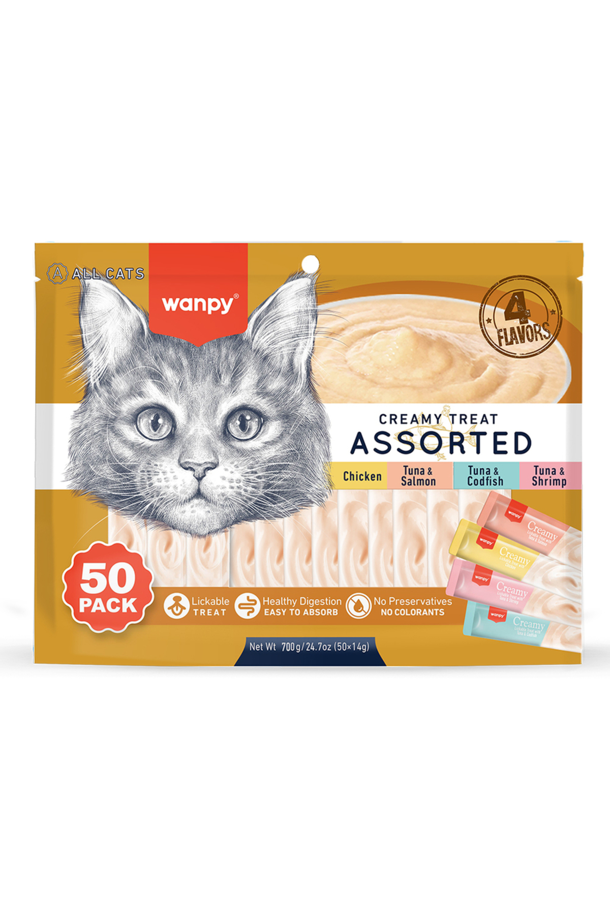 Wanpy 4 Lezzet Karışık Krema Kedi Ödülü 50*14Gr