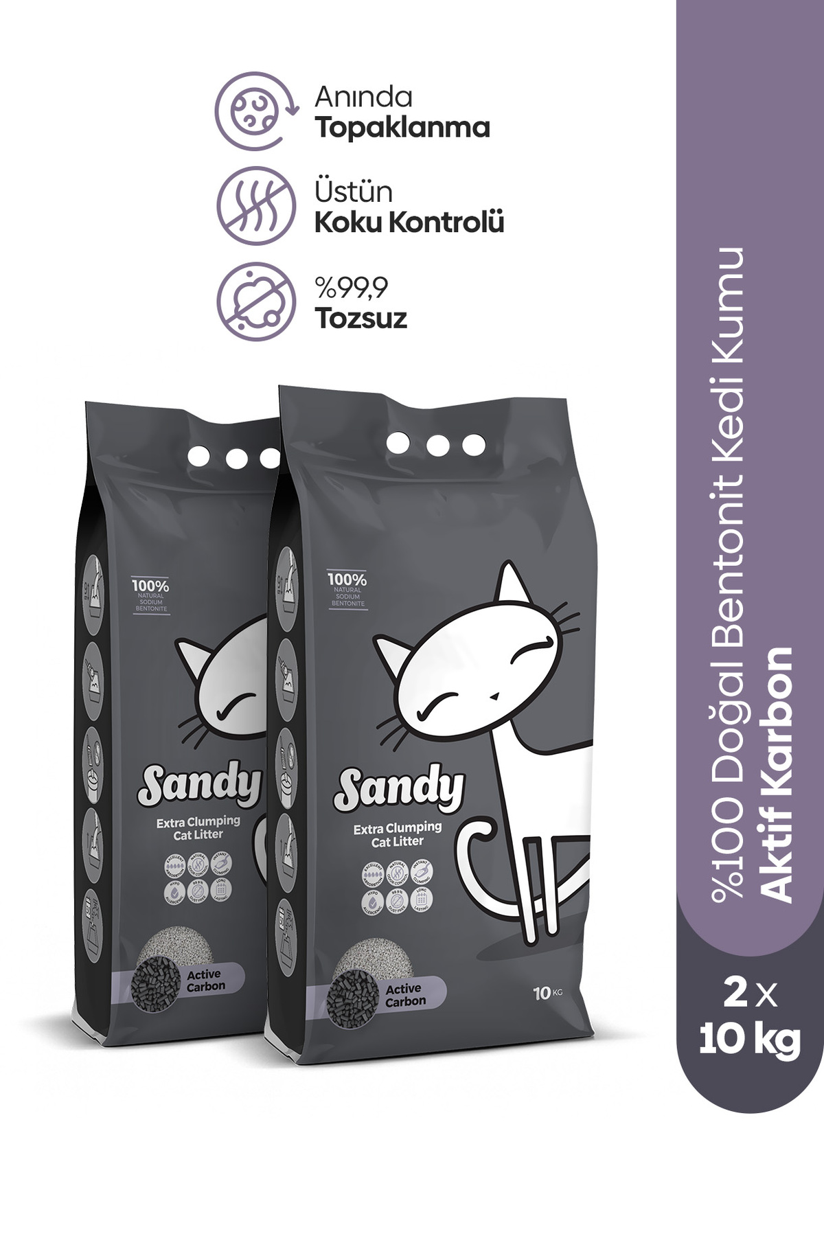Sandy Aktif Karbonlu Topaklanan Kedi Kumu 2x10kg
