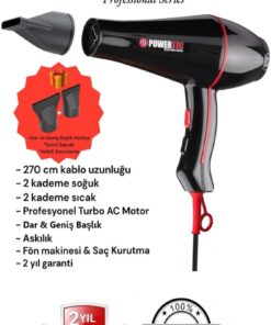 Powertec TR-601 (2500 W) Turbo Professional Series Fön Makinesi & Saç Kurutma 2.7m Uzun Kablolu Yeni Versiyon