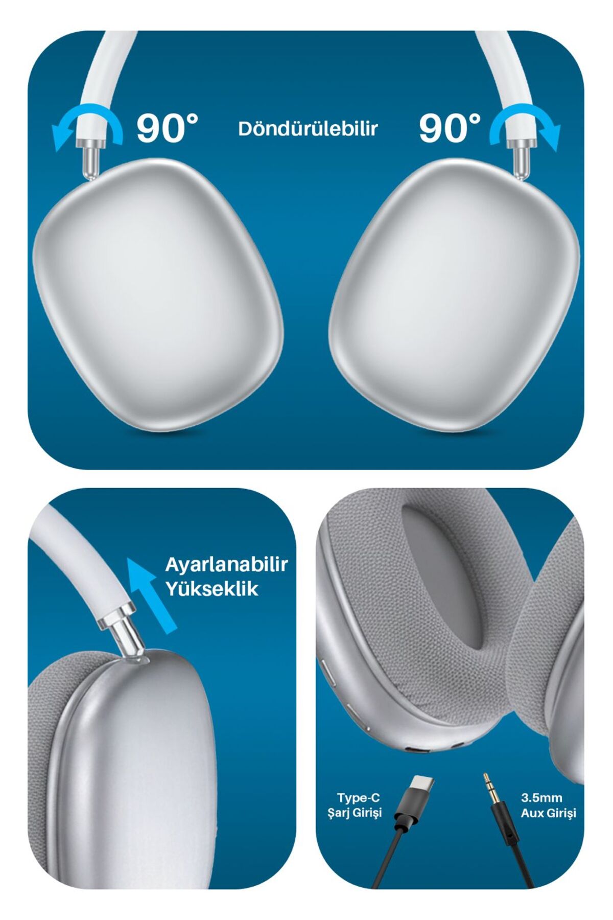 Piranha 2210 Kablosuz Bluetooth Kulak Üstü Kulaklık | Mikrofonlu | Ayarlanabilir Kafa Bandı | AUX & SD Kart - Görsel 3
