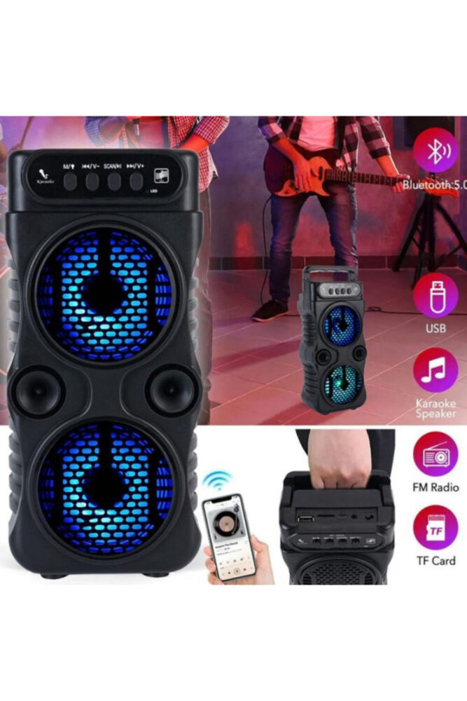 resolut Bluetooth Hoparlör Parti Hoparlörü Karaoke Mikrofon Hediyeli Işıklı Ses Bombası Radyo Usb Sd Girişli - Görsel 2