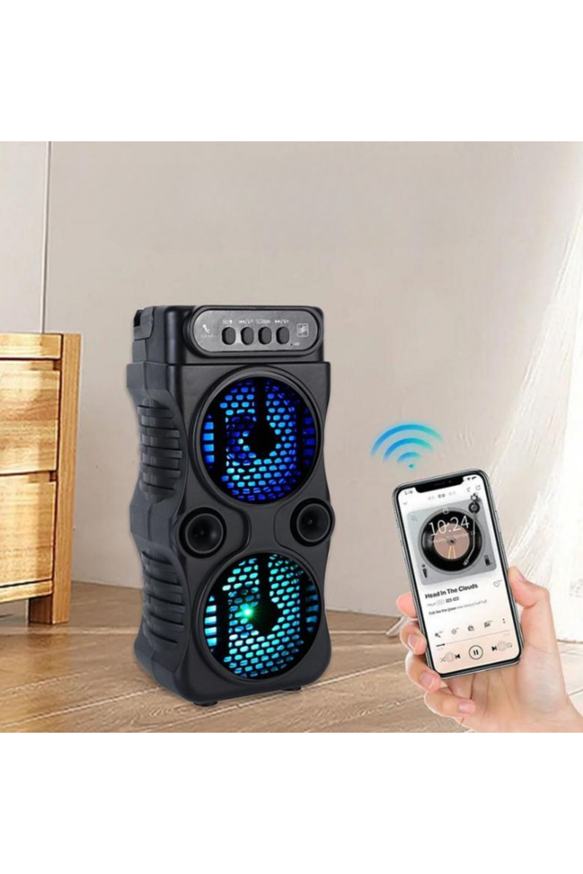 resolut Bluetooth Hoparlör Parti Hoparlörü Karaoke Mikrofon Hediyeli Işıklı Ses Bombası Radyo Usb Sd Girişli - Görsel 3