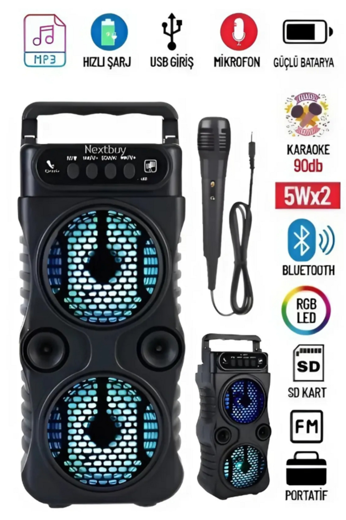 resolut Bluetooth Hoparlör Parti Hoparlörü Karaoke Mikrofon Hediyeli Işıklı Ses Bombası Radyo Usb Sd Girişli