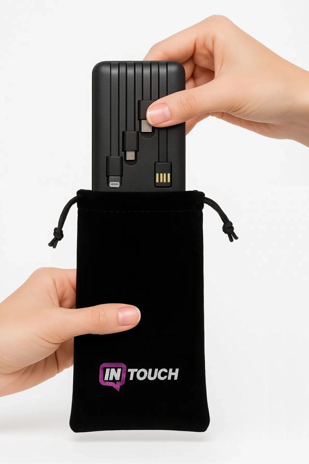 İntouch 10.000 Mah Prime Dijital Göstergeli Dahili Çoklu Kablolu Powerbank,siyah,taşınabilir Şarj Cihazı - Görsel 3