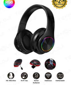 Teknoloji Gelsin Bluetooth Kulaklık Kablosuz Kulaküstü Işıklı Katlanabilir Mikrofonlu Fm-aux-sd Siyah