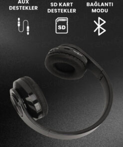 Teknoloji Gelsin Bluetooth Kulaklık Kablosuz Kulaküstü Işıklı Katlanabilir Mikrofonlu Fm-aux-sd Siyah - Görsel 3