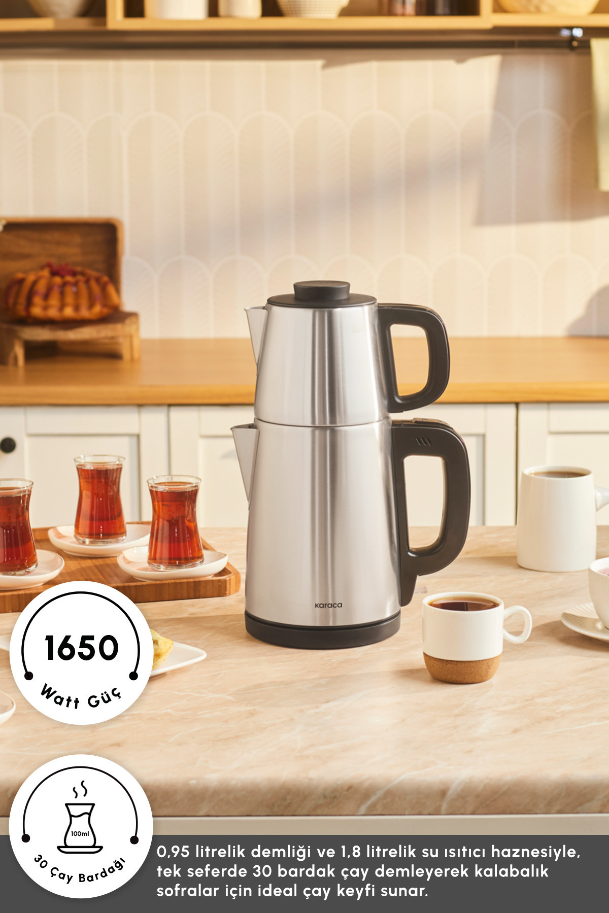 Karaca Tea Break 2 In 1 Çelik Su Isıtıcı Çay Makinesi Inox Siyah - Görsel 3