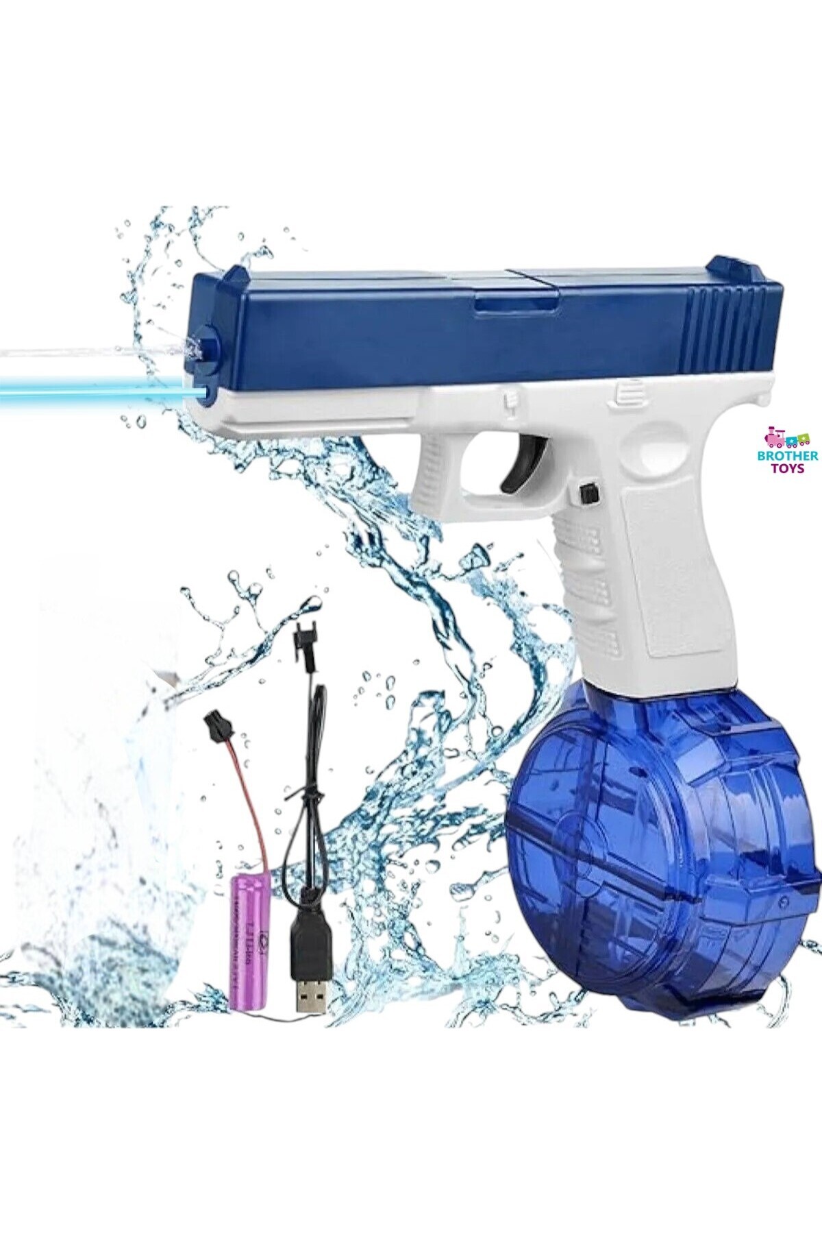 Brother Toys Elektrikli Otomatik Atış Yapan Işıklı Su Tabancası 10 Metre Menzilli 500 Ml. Depolu 20 Cm.