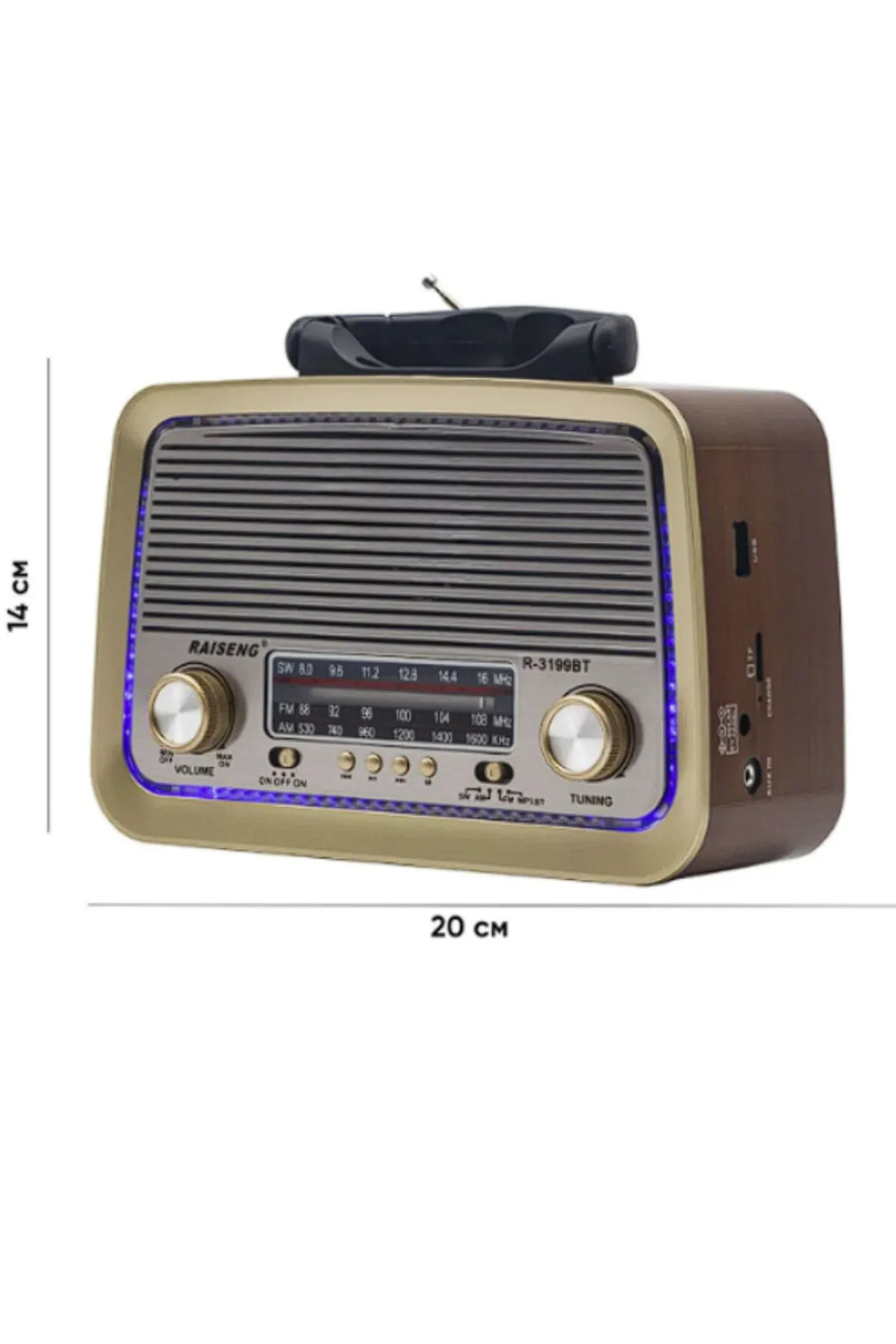 Genel Markalar Nostaljik Radyo Bluetooth Ledli Usb Sd Card Mp3 Radyo Çalar BT, one size - Görsel 3
