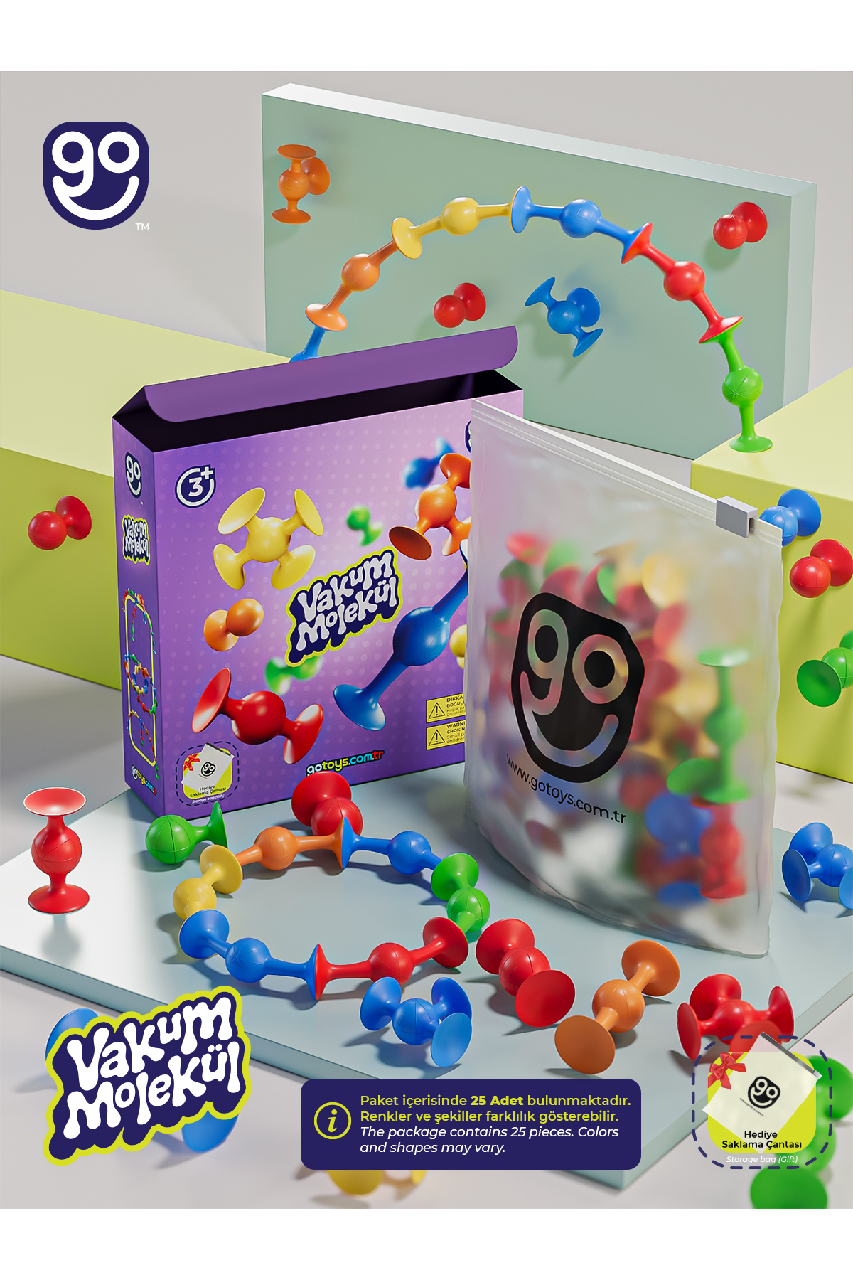 Go Toys Vakum Molekül 25 Parça Yapı Taşları Fidget Duyusal Eğitici Oyuncak Squigz