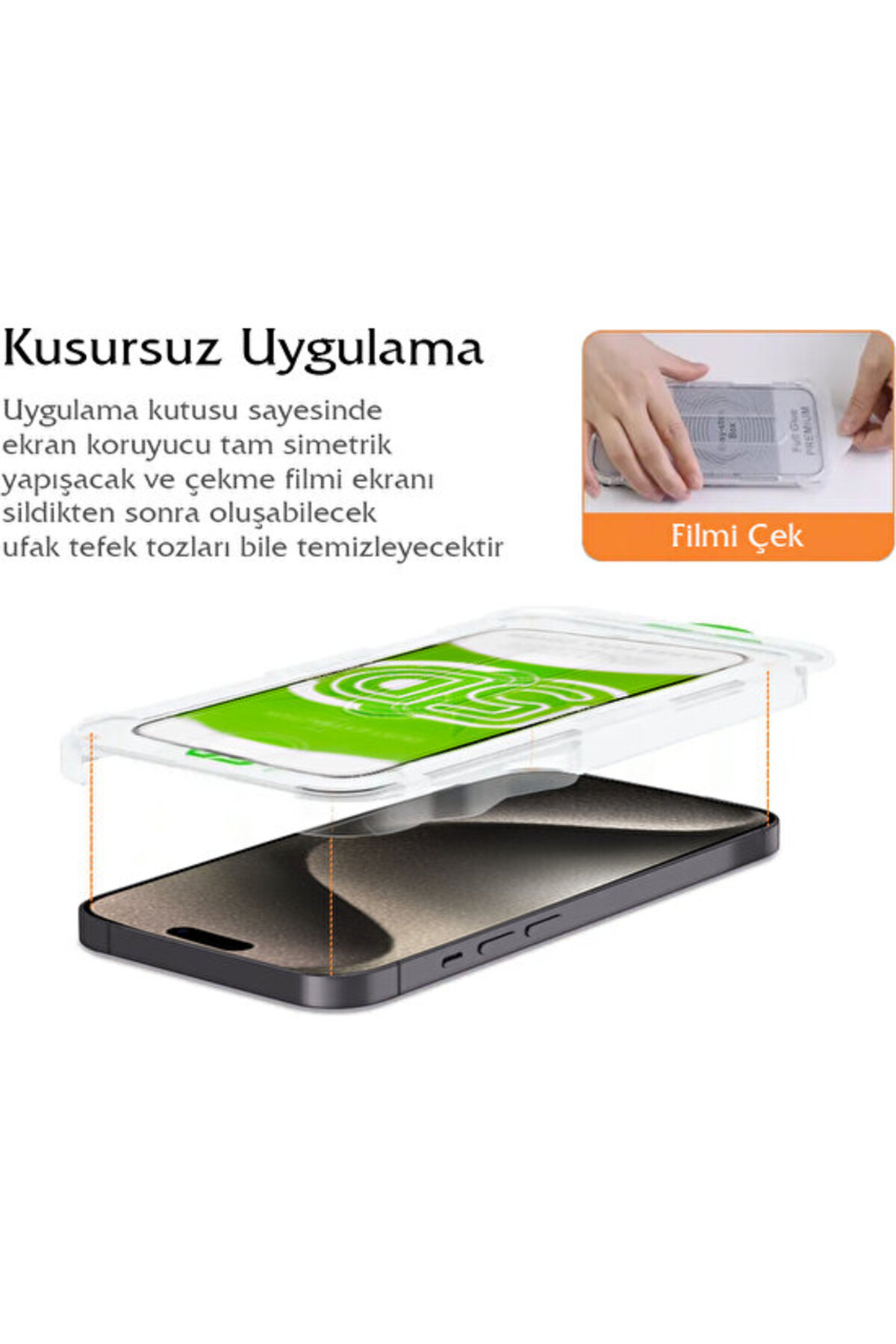 Fibaks iPhone 15/14 Pro/16 Uyumlu Kolay Uygulama Aparatlı Siyah Çerçeveli Tam Kapatan Cam Ekran Koruyucu - Görsel 3