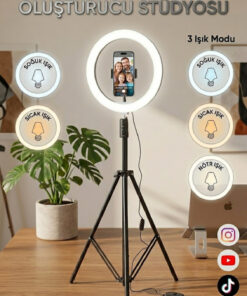 BSTBRANDSHOPPİNGTR Bluetooth KUMANDALI 10"inç Ring Light Youtuber Tiktok Çekim Işıklı Telefon Tutucu Influencer Makyaj Işığı 2.10 m Tripod - Görsel 3