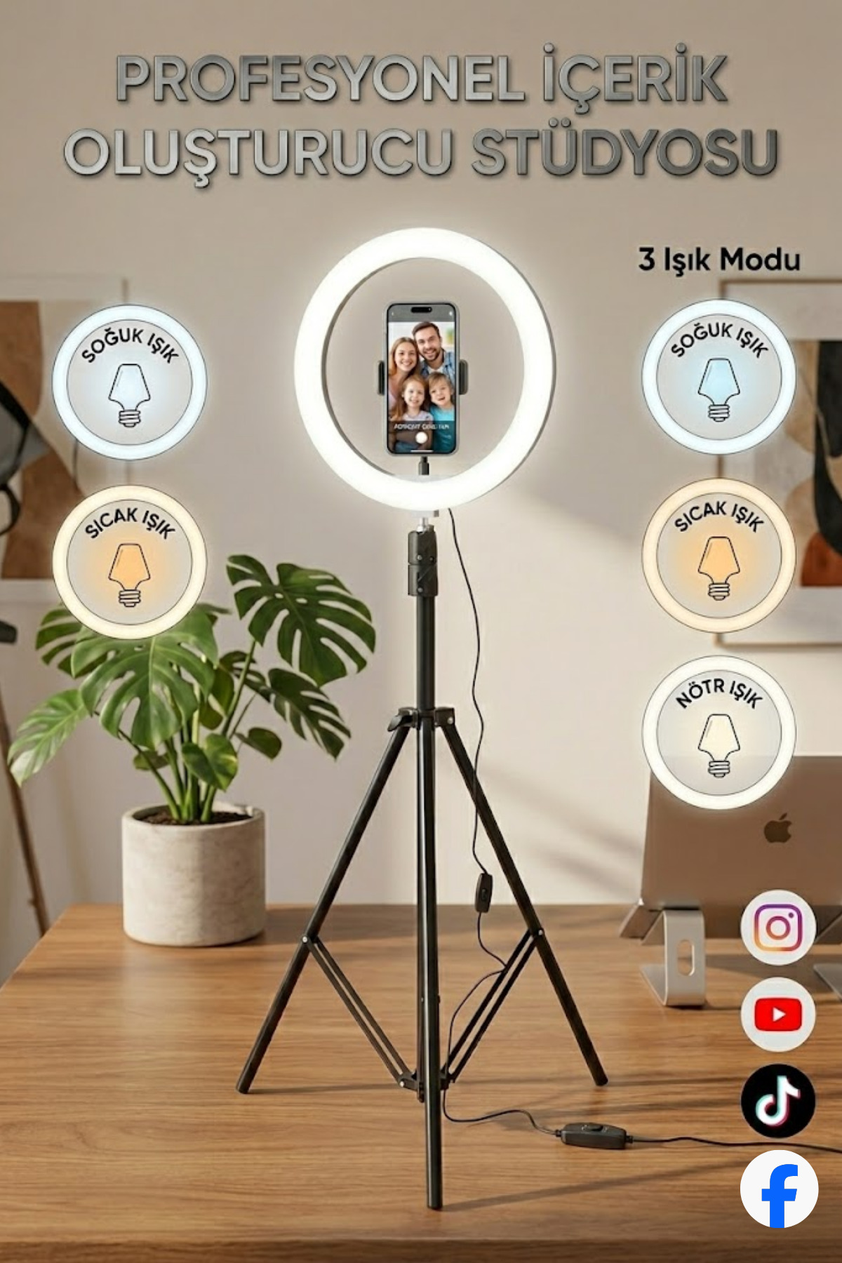 BSTBRANDSHOPPİNGTR Bluetooth KUMANDALI 10"inç Ring Light Youtuber Tiktok Çekim Işıklı Telefon Tutucu Influencer Makyaj Işığı 2.10 m Tripod - Görsel 3