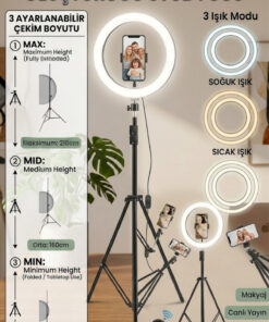Alternative view of BSTBRANDSHOPPİNGTR Bluetooth KUMANDALI 10"inç Ring Light Youtuber Tiktok Çekim Işıklı Telefon Tutucu Influencer Makyaj Işığı 2.10 m Tripod