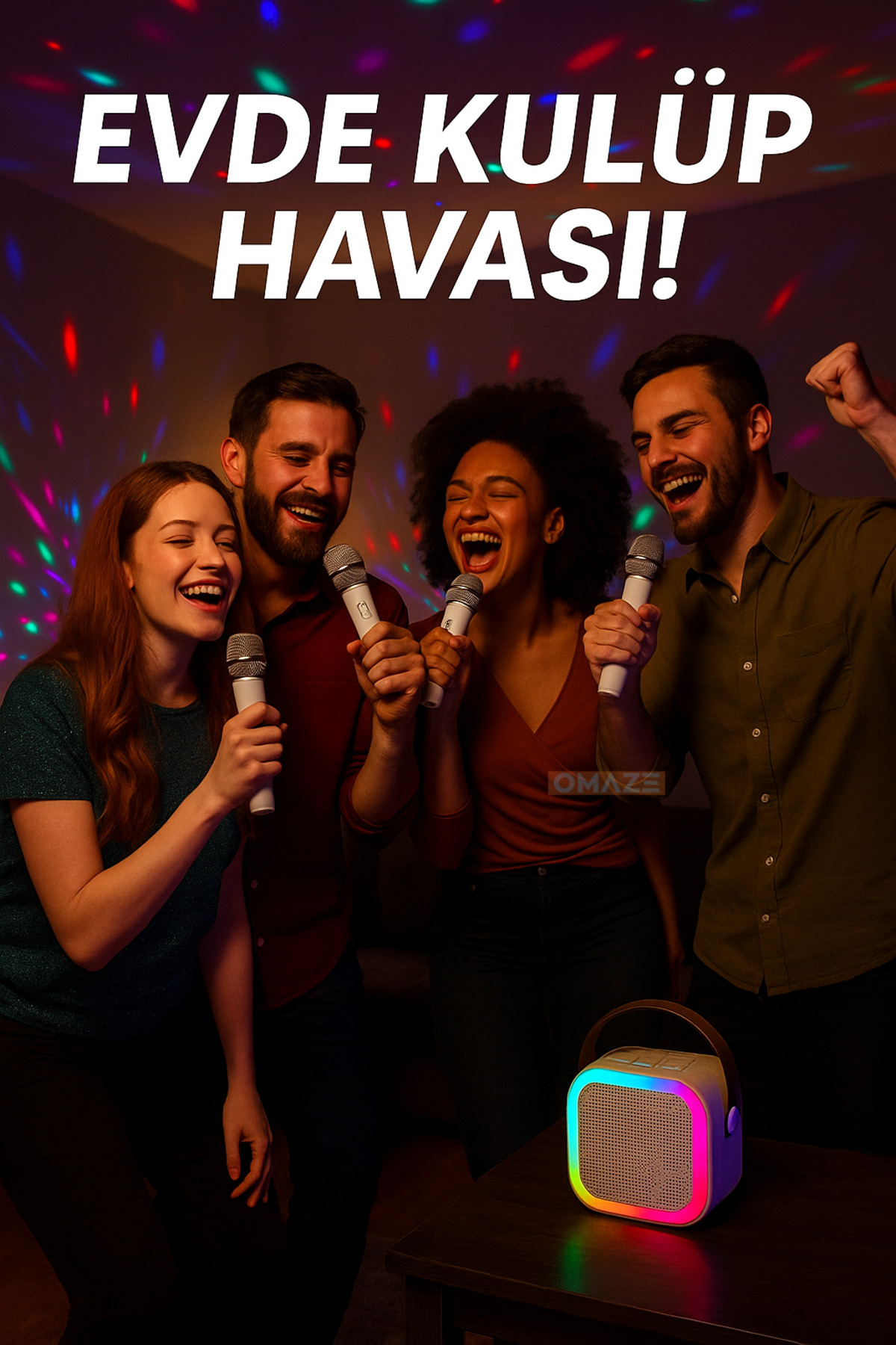 Omaze Mikrofonlu Karaoke Bluetooth Hoparlör Rgb Led Işıklı 5 Efektli Ses Bombası - Görsel 3
