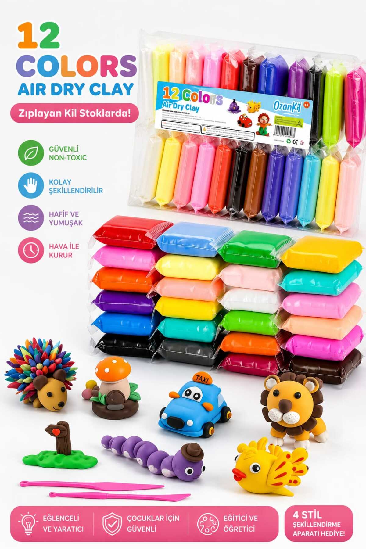 Genel Markalar 12 colors air dry clay ozankil Yumuşak Kil Sevgililer Günü Date Fikri Clay Challenge 12’li Set