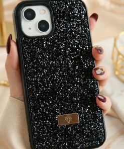 Alternative view of Fibaks iPhone 13/14/15 Kılıf Içi Kadife Elmas Tasarımlı Siyah Taşlı Işıltılı Pırlanta Silikon