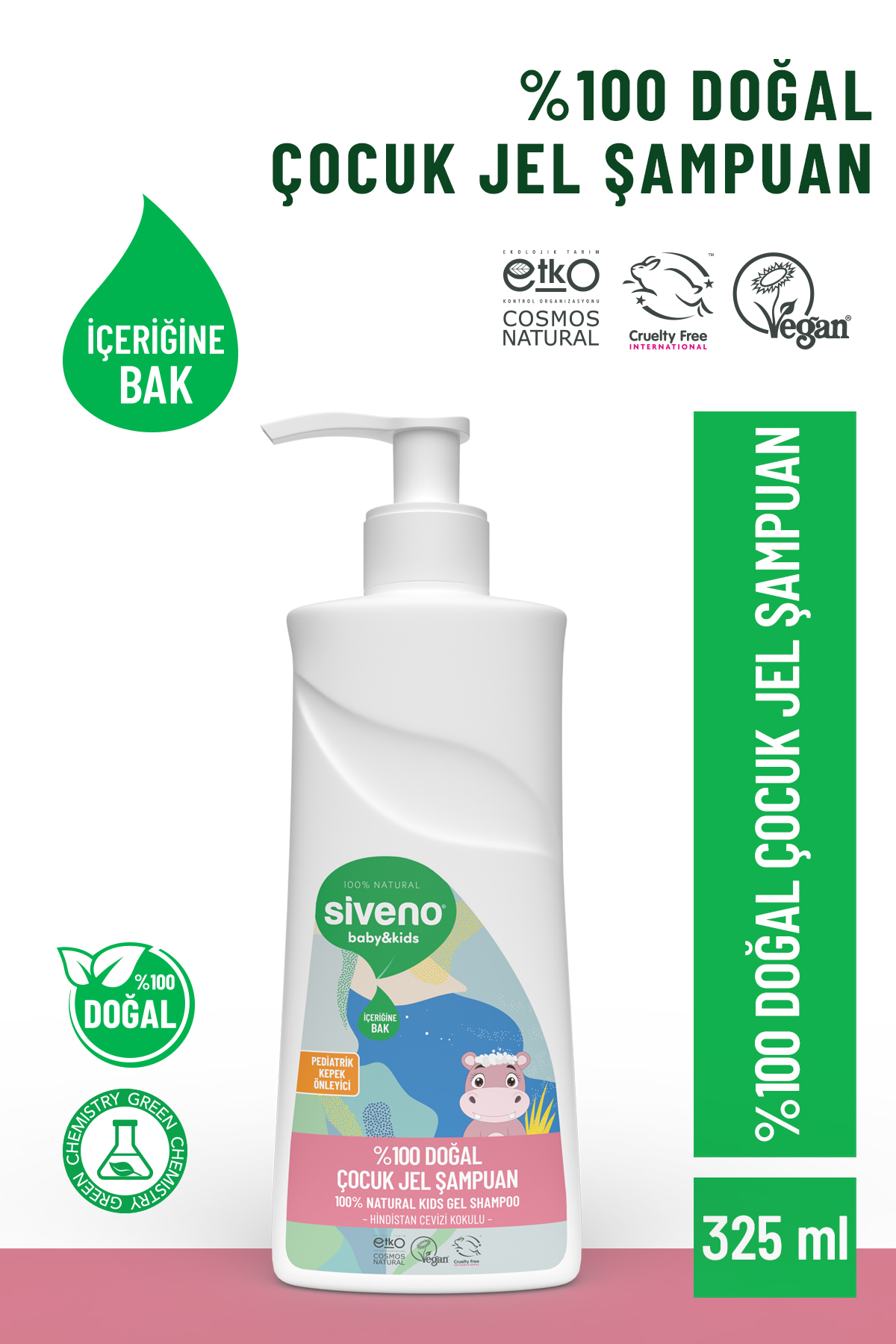 Siveno 0 Doğal Yenidoğan Bebek Çocuk Jel Şampuanı Saç Vücut Konak Önleyici 325 ml