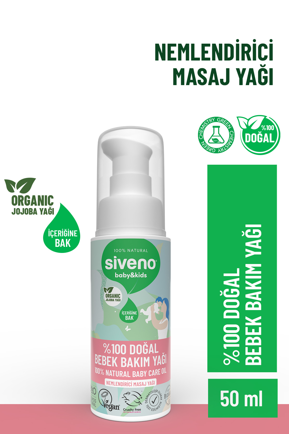 Siveno 0 Doğal Bebek Yağı Organik Jojoba Bakım Masaj Yağı Parafinsiz Bitkisel Vegan 50 ml