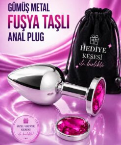 Lolita Shop Gümüş Metal Fuşya Mücevher Taşlı Paslanmaz Çelik 7 Cm Anal Açıcı Genişletici Alıştırıcı Plug Tıkaç