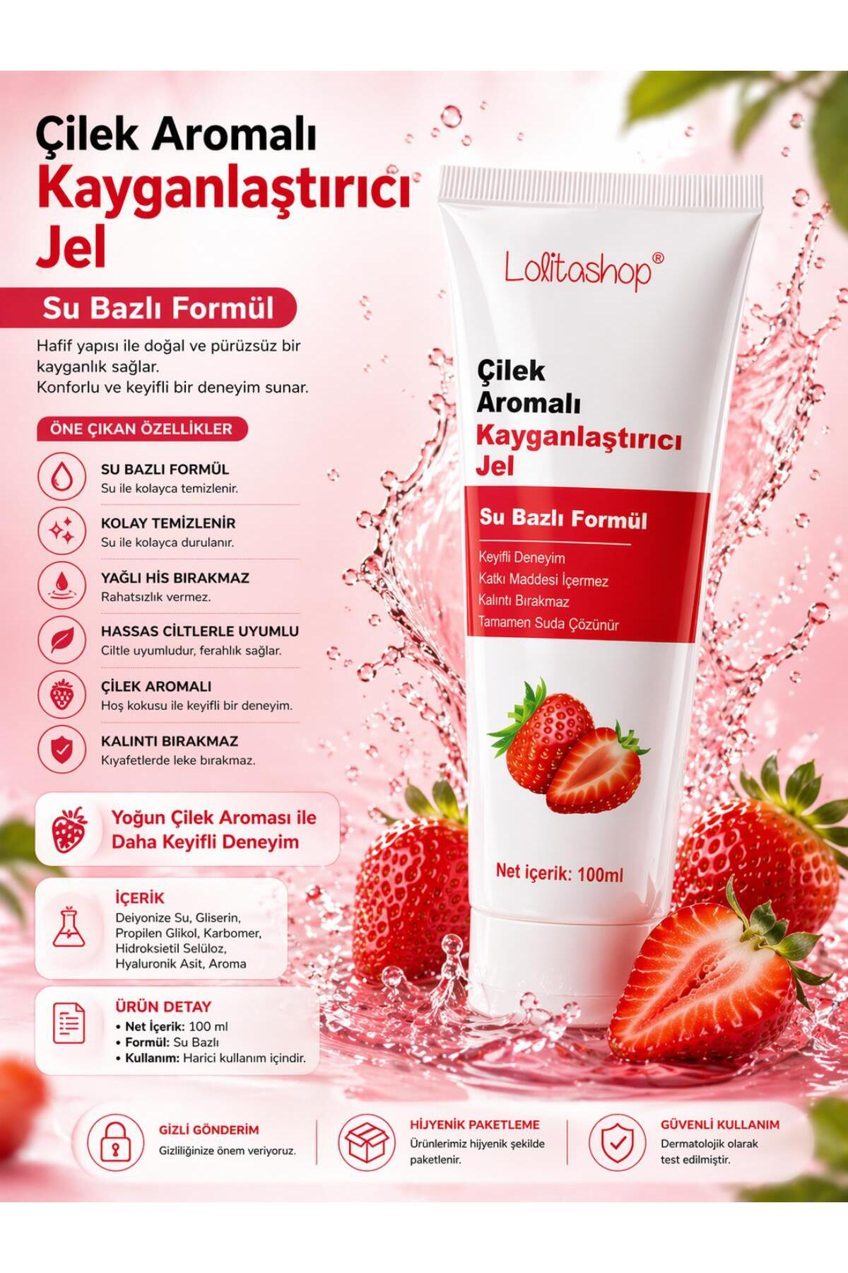Lolita Shop Çilekli Su Bazlı Ekstra Kayganlaştırıcı Jel 100 ML Yenilebilir Çilek Hazzı Aromalı Jel
