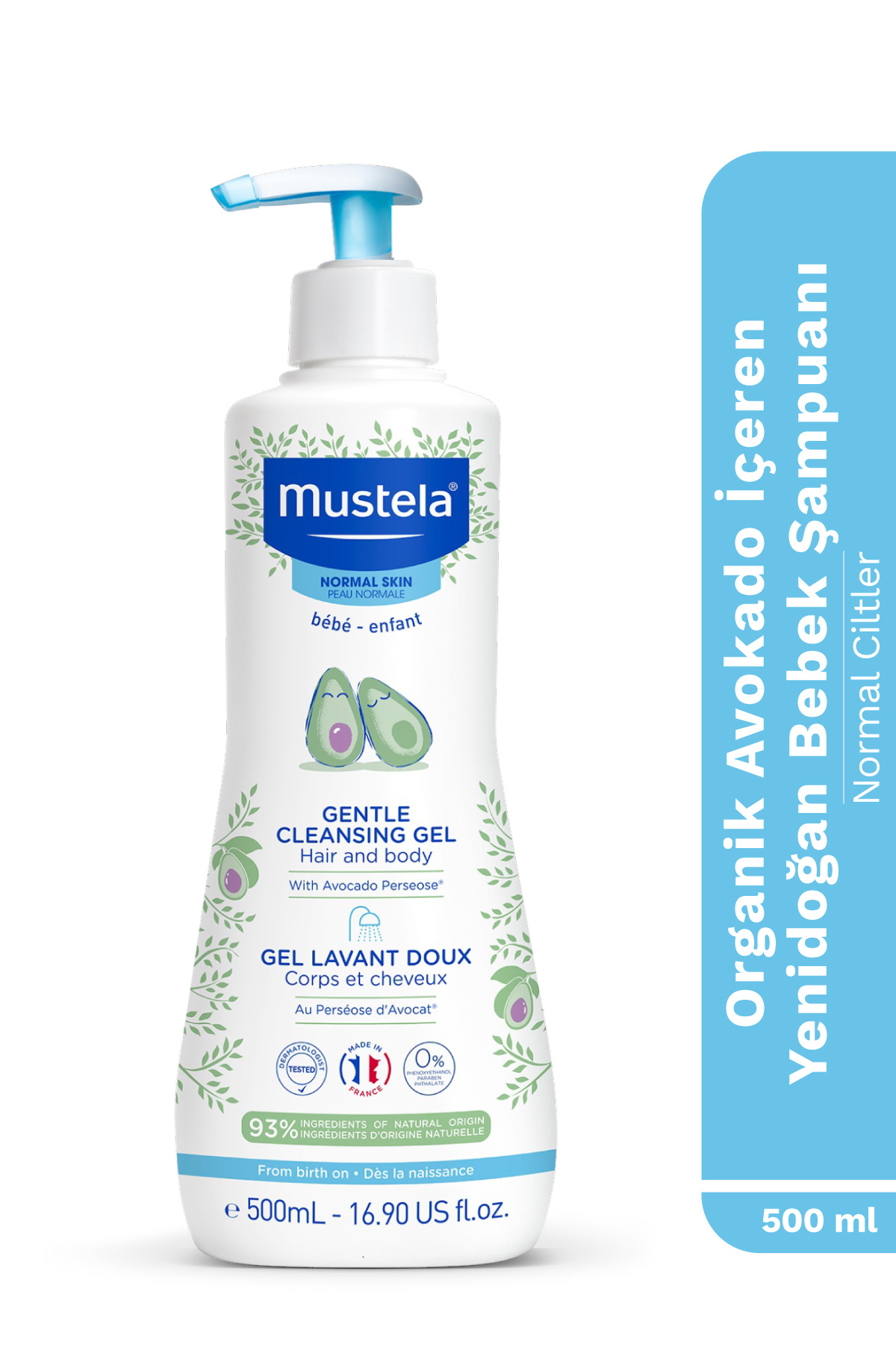 Mustela Organik Avokado İçeren Yenidoğan Bebek Göz Yakmayan Şampuanı Saç, Vücut 500 ml
