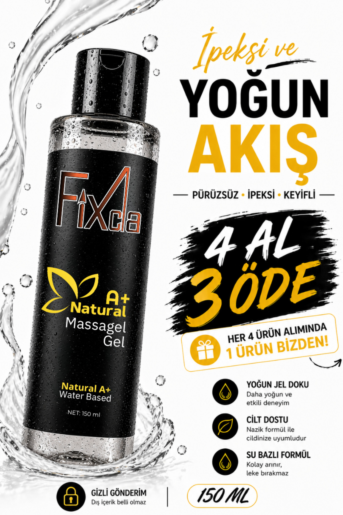 FixCla Natural A+ Kayganlaştırıcı Jel 150 ml – Su Bazlı, Yeni Nesil Formül, Anal Uyumlu Jel