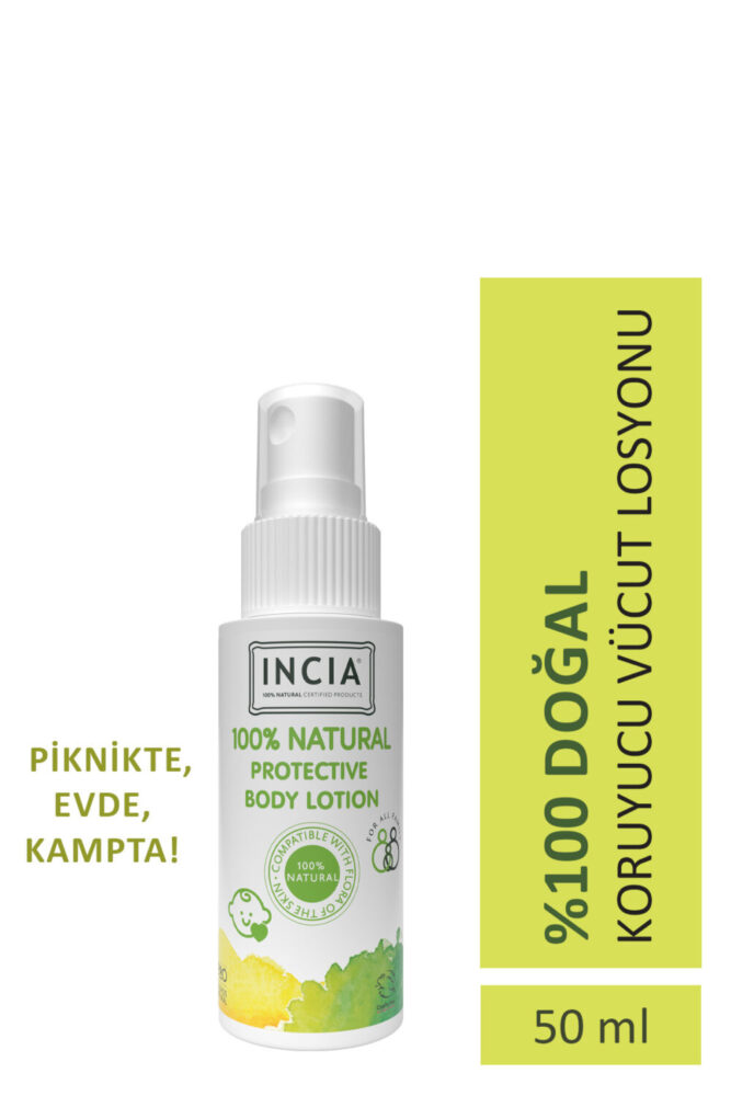 INCIA 0 Doğal Koruyucu Vücut Losyonu Sprey Yenidoğan Bebek Çocuk Için Limon Okaliptus Vegan 50 ml