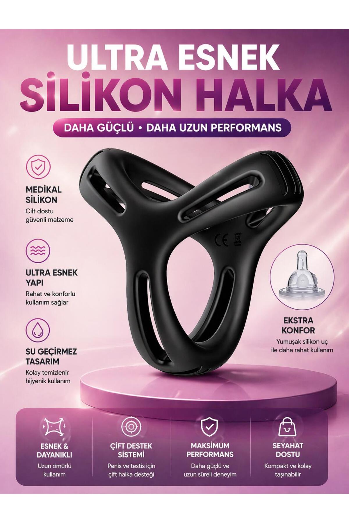 Lolita Shop Ultra Esnek Yapıda Elastik Yumuşak Silikon Dokuda Rahat Takılabilir Süper Testis Penis Halkası