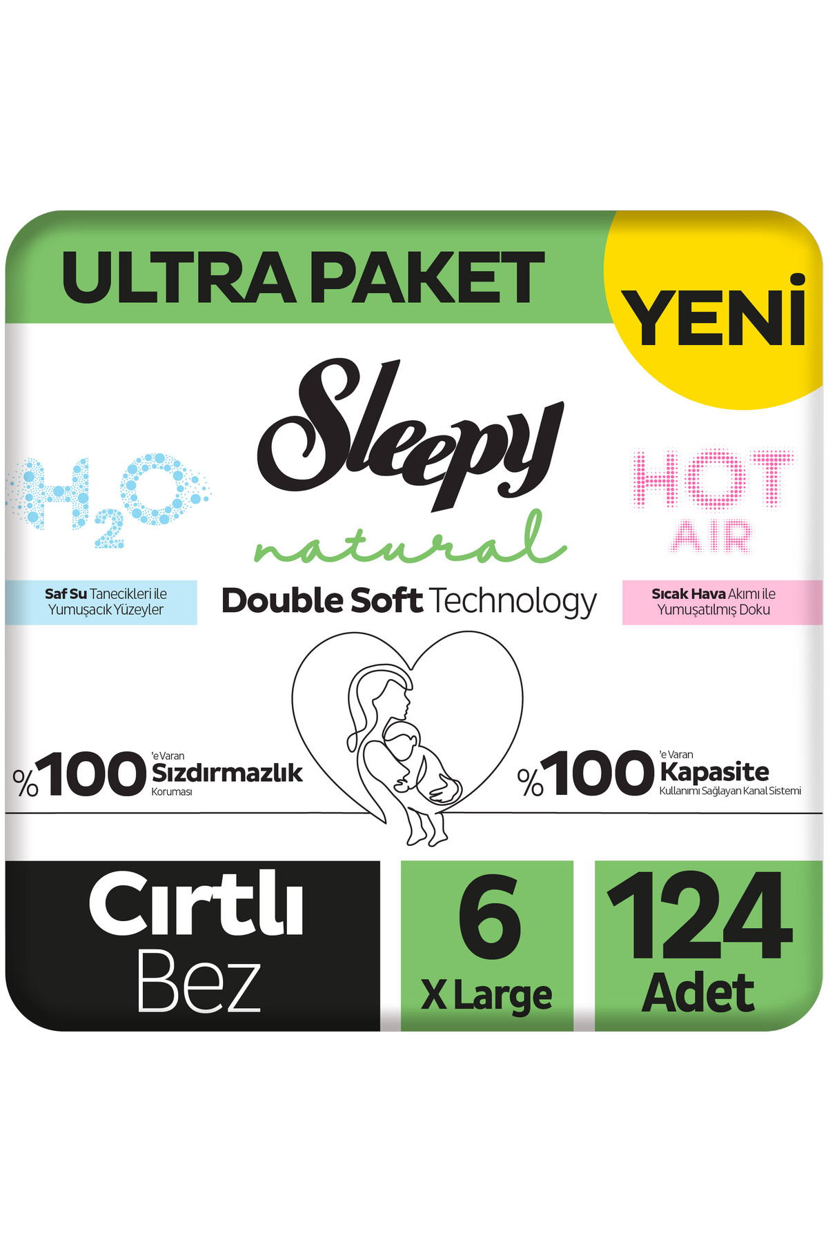 Sleepy Natural Double Soft Ultra Paket Bebek Bezi 6 Numara Xlarge 124 Adet