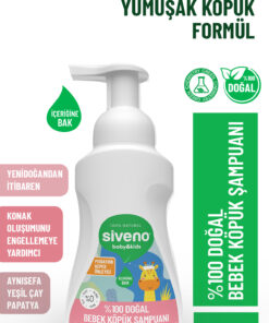 Siveno 0 Doğal Bebek Köpük Şampuanı Yenidoğan Saç ve Vücut Nemlendirici Bitkisel Vegan 250 ml