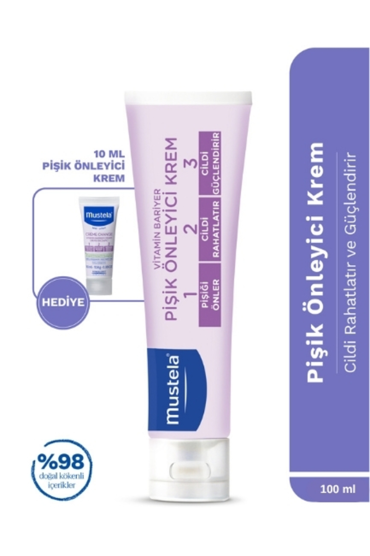 Mustela Bebek Pişik Önleyici Koruyucu Doğal Kökenli Bakım Kremi 100ml Seyahat Boy + 4x5 ml Hediyeli