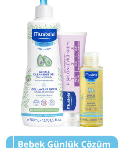 Mustela Bebek Günlük Çözüm Seti- Doğal Içerikli Yenidoğan Şampuan Pişik Önleyici Krem Masaj Yağı Bebek Çocuk