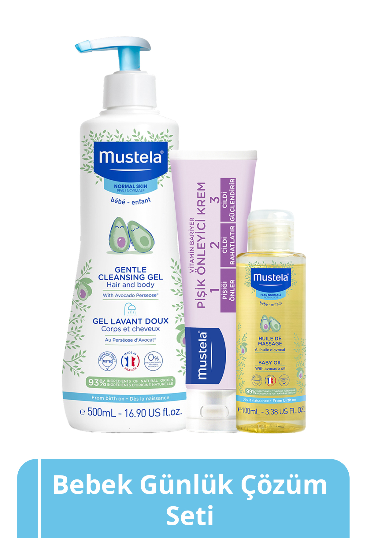 Mustela Bebek Günlük Çözüm Seti- Doğal Içerikli Yenidoğan Şampuan Pişik Önleyici Krem Masaj Yağı Bebek Çocuk