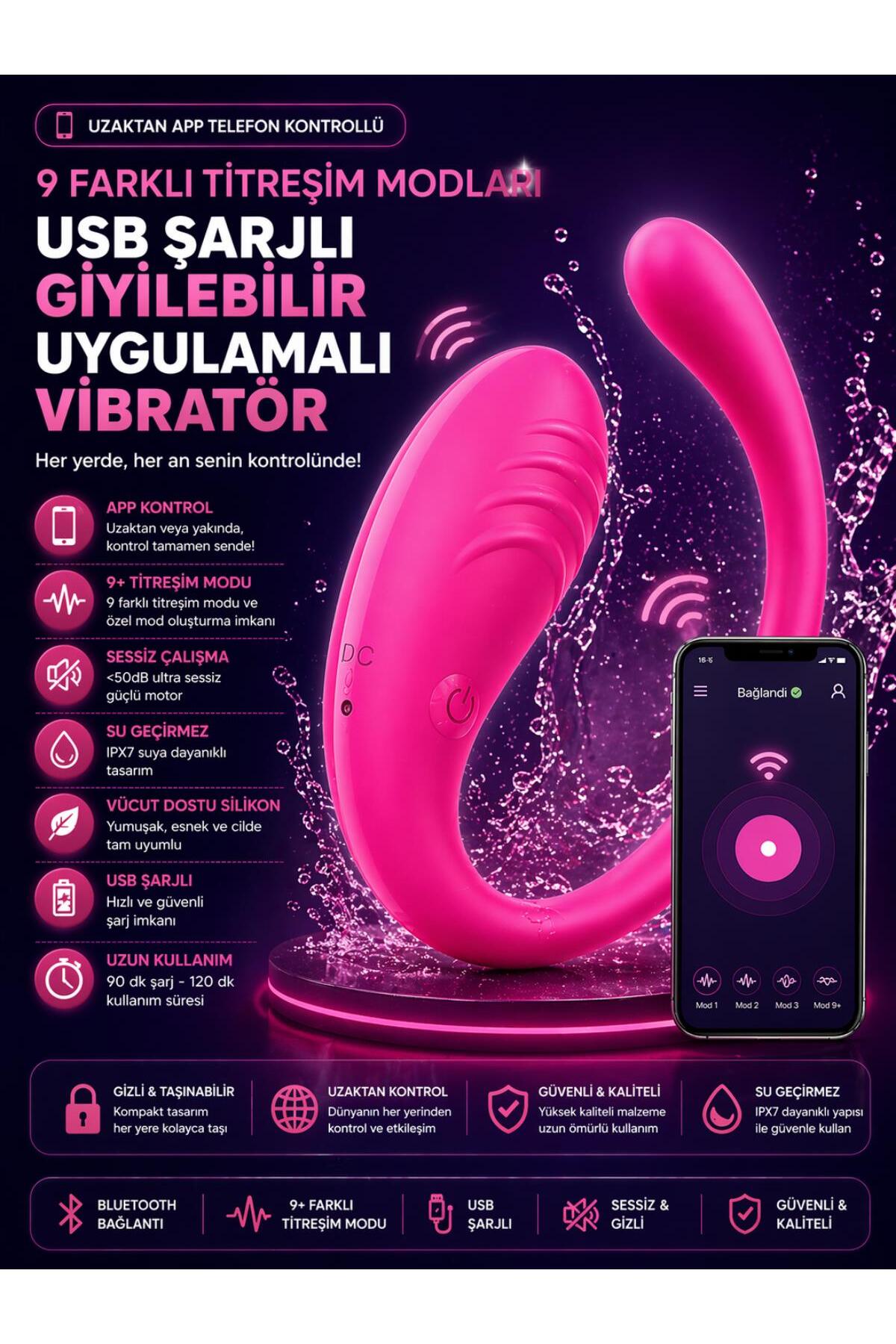 Lolita Shop Uzaktan App Telefon Kontrollü 9 Farklı Titreşim Modları Usb Şarjlı Giyilebilir Uygulamalı Vibratör