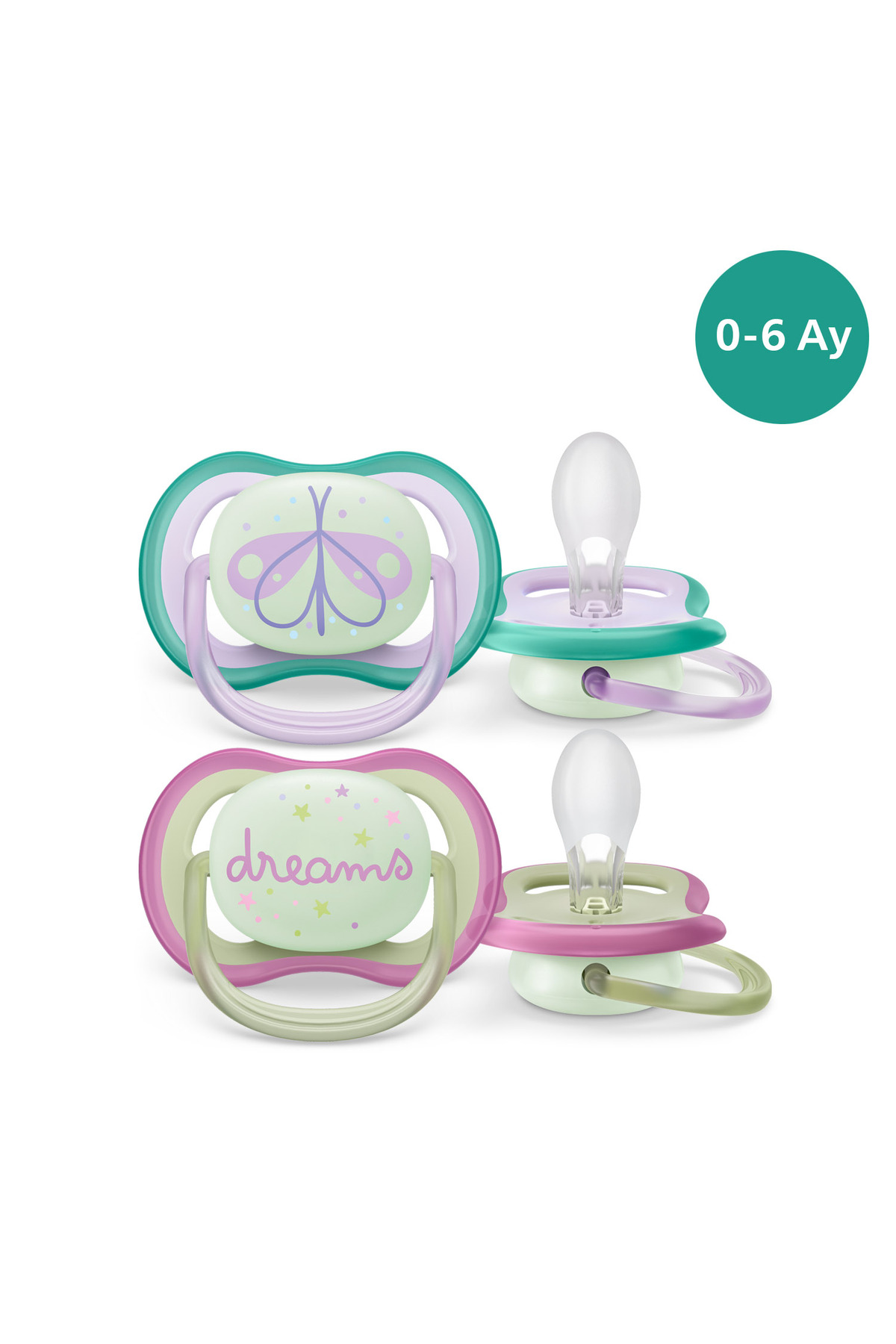 Philips Avent Ultra Air Gece Emziği 0-6 Ay, 2'li Kız, SCF376/19