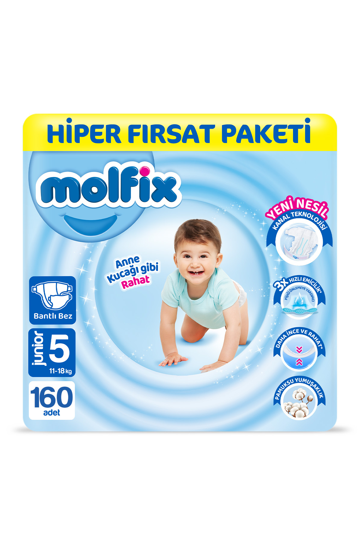 Molfix Kanal Teknolojisi Hiper Fırsat Paketi 5 Beden Maxi 160 Adet